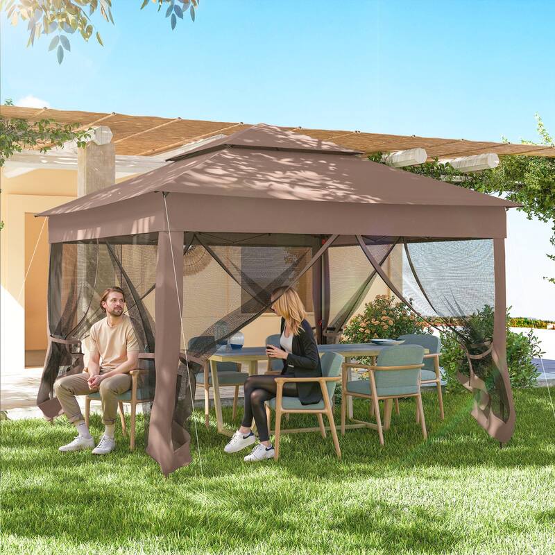 Outsunny 10.7' x 10.7' Pop Up Canopy, Outdoor Patio Gazebo Shelter with Removable Zipper Netting