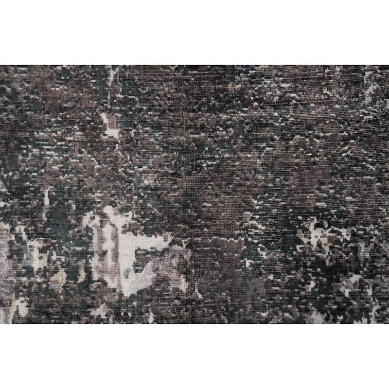 Hand Knotted Oriental Viscose Silk Carpet Modern All-Over Greys & Charcoal Abstract Area Rug - 8' 0'' X 4' 11''