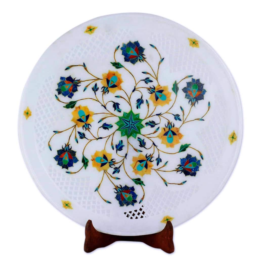 Handmade Natural Harmony Marble inlay decorative plate (India)