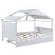 preview thumbnail 82 of 89, Twin Size House Bed Wood Slats Platform Bed Creativity Kids Bed Frame with Skylight, Storage Shelf, Trundle Bed