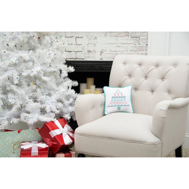 10" x 10" Coastal Tree Embroidered Christmas Holiday Throw Pillow