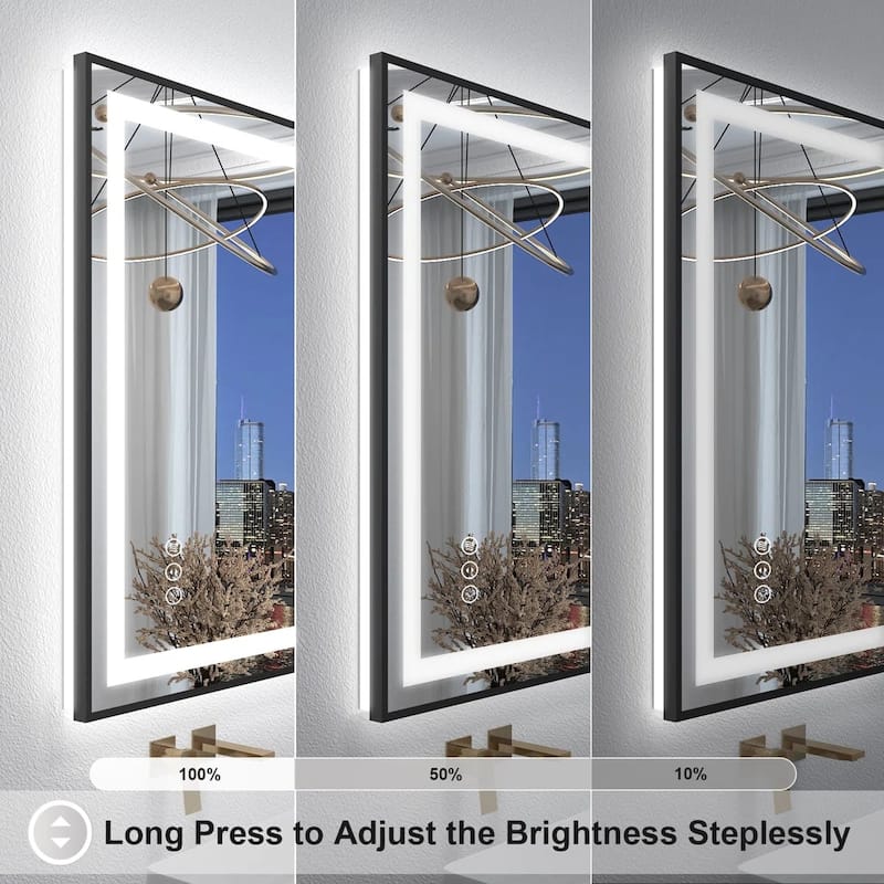 Black Metal Framed LED Front Light and Backlit Anti-Fog Wall Bathroom/ Vanity Mirror
