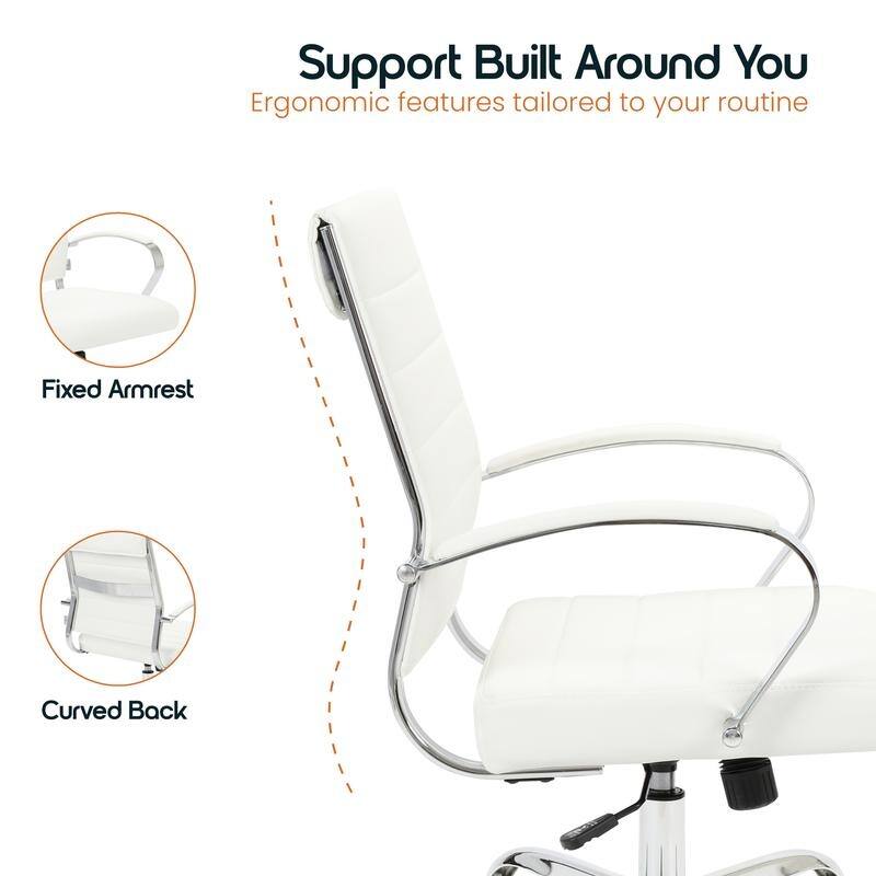 Benmar Modern Leather Ribbed Executive Office Chair with Chrome Frame, Adjustable Height, 360° Swivel, and Rolling Casters