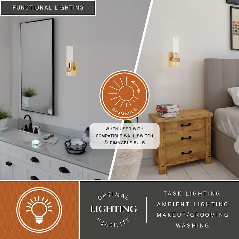 Bari 1 Light Contemporary Wall Sconce with Clear Cylinder Glass