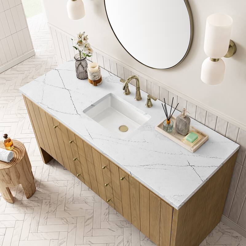 James Martin Vanities Hudson 60" Single Vanity, Light Natural Oak - Ethereal Noctis Quartz