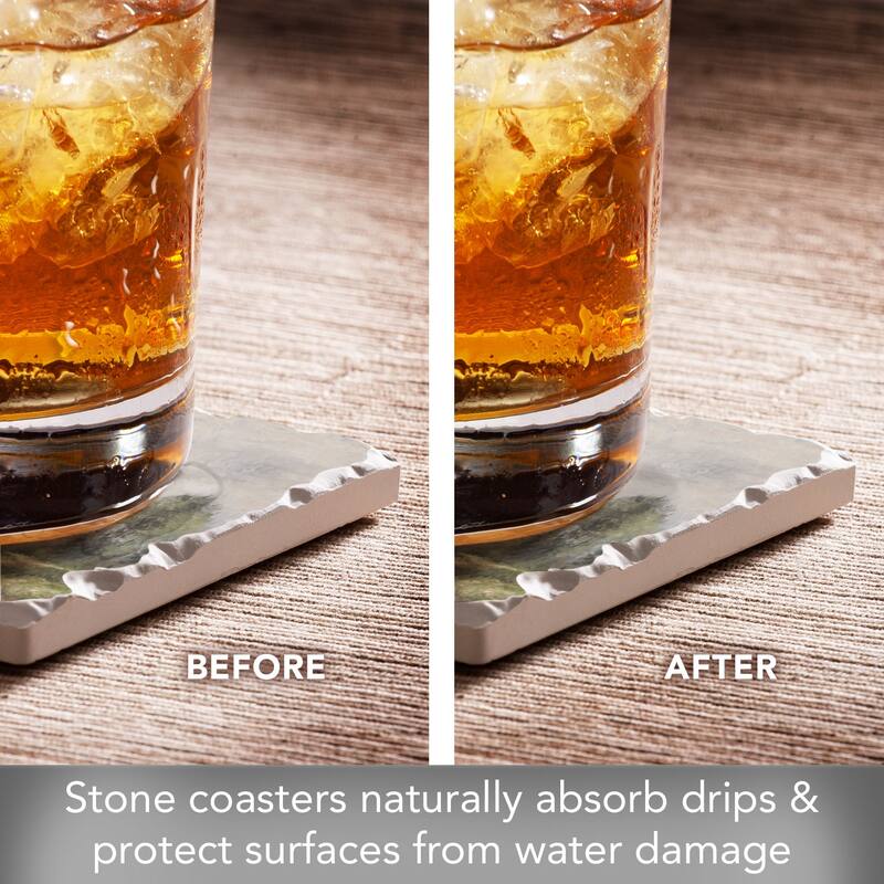 Lush Landscape 4-Pack Tumbled Tile Stone Coasters with Protective Cork Backing Manufactured in The USA