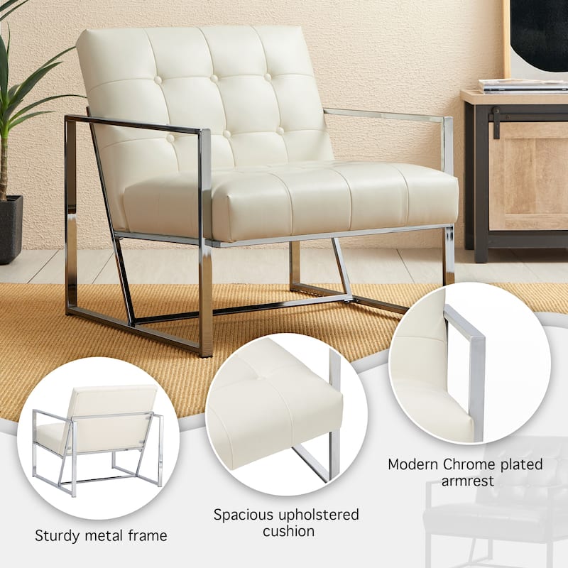 Glitzhome 29.50"W Mid-Century PU Leather Tufted Accent Chair - 29.5"W x 30.5"H x 29.25"D