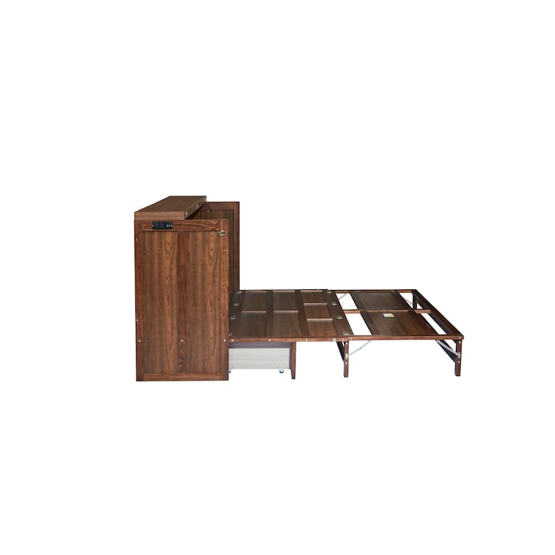 Roomfitters Queen Murphy Bed Cabinet with Storage Compartment, Charging Station with USB, Solid Pine Wall Bed