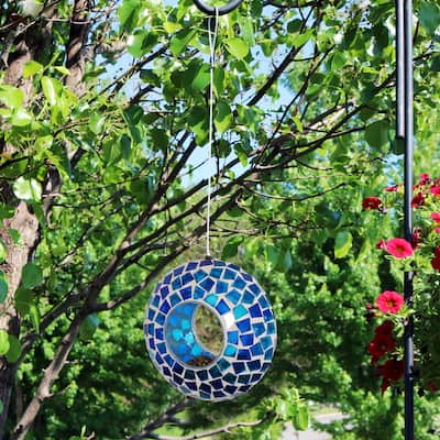 Outdoor Hanging Bird Feeder Blue Mosaic Fly-Through Design - 6"