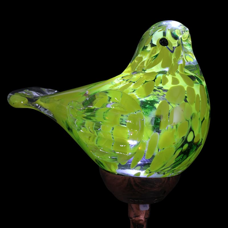 Exhart Solar Pearlized Hand Blown Glass Bird Garden Stake, 6 by 31 Inches