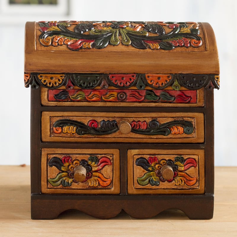 Novica Handmade Elegant Hummingbirds Cedar And Leather Jewelry Box