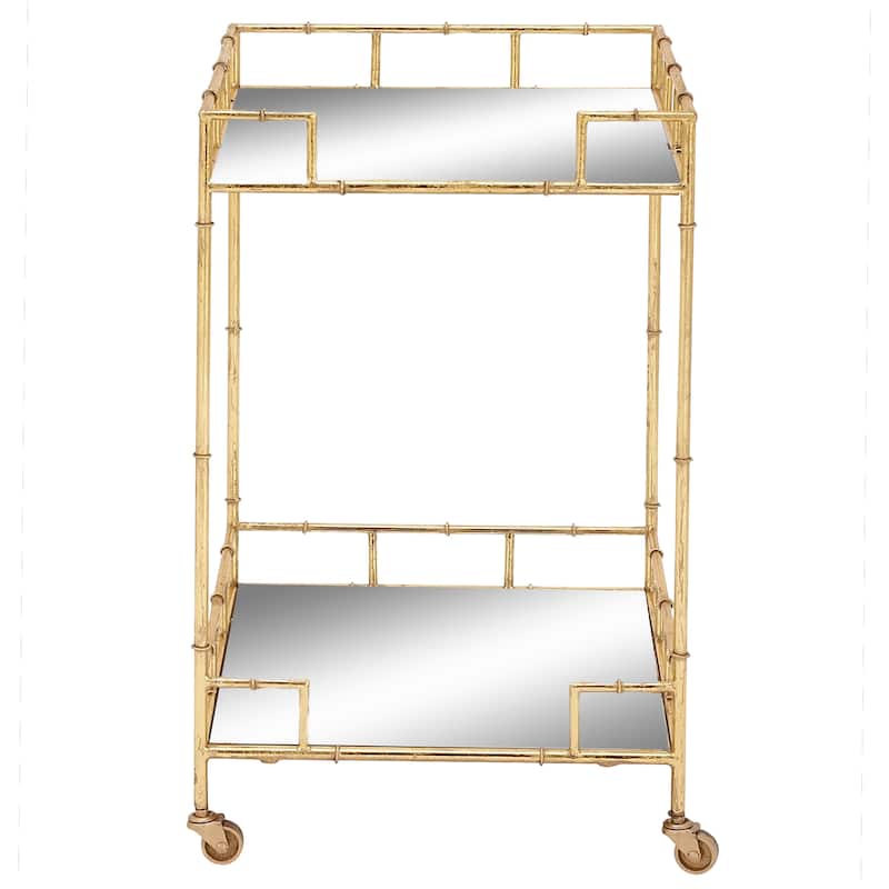 Metal Rolling 2 Mirrored Shelves Bar Cart - Gold - Roche River Decor - 18"Wx18"Lx30"H