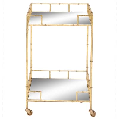 Metal Rolling 2 Mirrored Shelves Bar Cart - Gold - Roche River Decor - 18"Wx18"Lx30"H