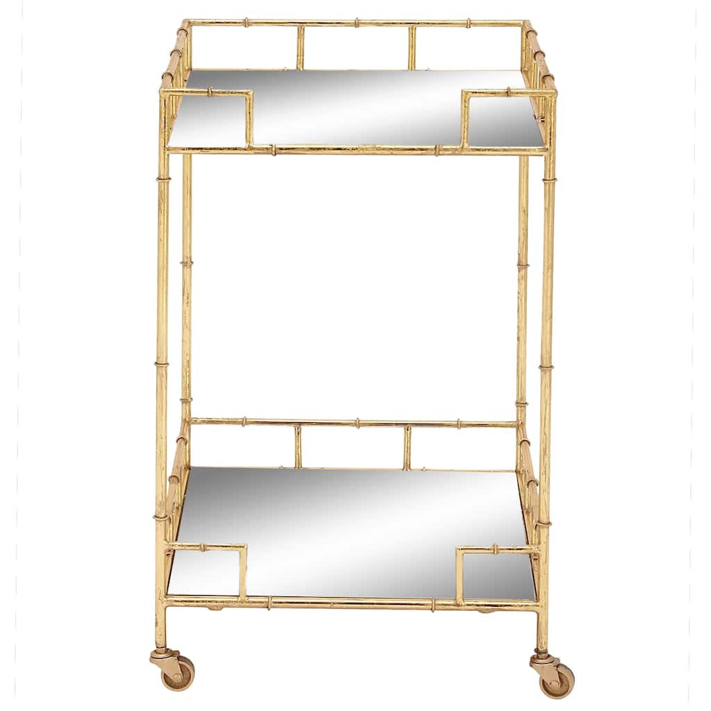 Metal Rolling 2 Mirrored Shelves Bar Cart - Gold - Roche River Decor - 18"Wx18"Lx30"H