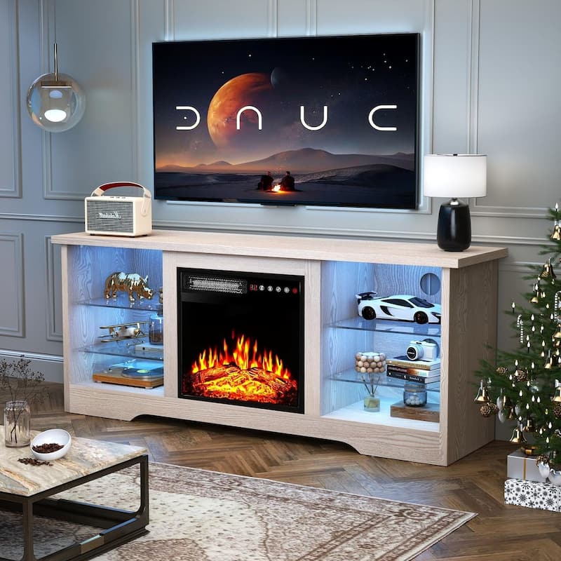 Bossin 58" Fireplace TV Stand with 18'' Electric Fireplace,Modern Entertainment Center for 65'' TVs,TV Cabinet