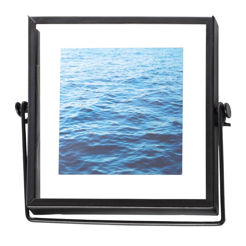Modern Metal Floating Tabletop Photo Picture Frame with Glass Cover and Easel Stand