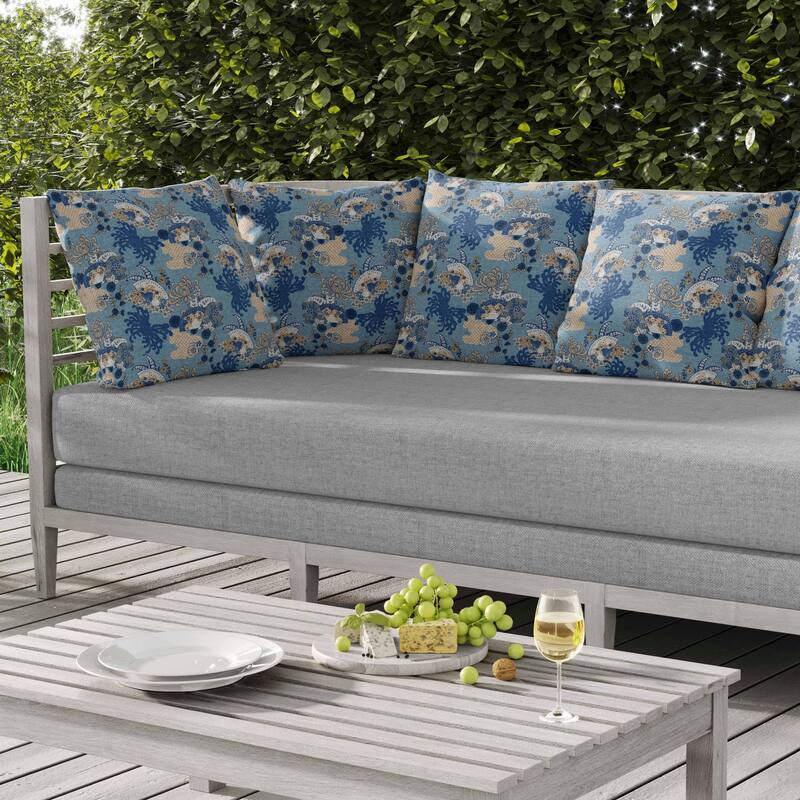 Checkered Waves Indoor/Outdoor Reversible Throw Pillow Blue and Peach