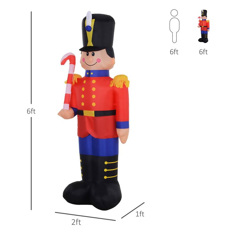 HOMCOM 6' Inflatable Nutcracker Soldier Candy Cane Decoration