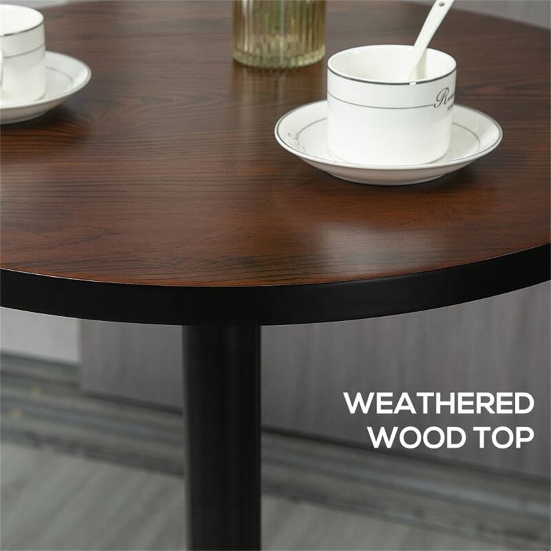 Rustic Round Bar Table with Steel Base and Polished Wood Top for Cafe or Home - 24"(Dia) x 42"H