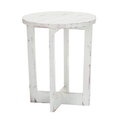 Luxury Living Furniture Solid Wood Loft Large Nesting Table, White Distressed Round Wood Table for Living Room, Bedroom, Balcony