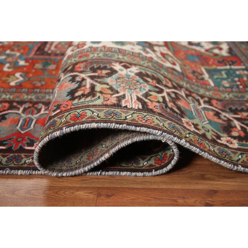 Hand Knotted Oriental 100% Wool Carpet Traditional Medallion Red Heriz Area Rug - 10' 7'' X 7' 2''