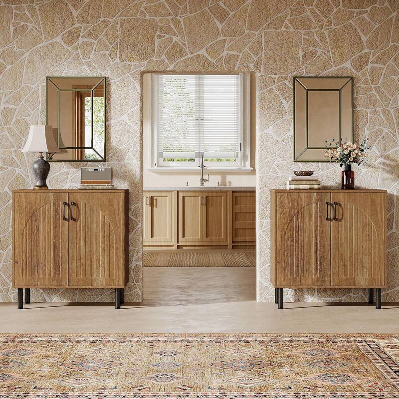 Sideboard Buffet Cabinet Set of 2, 59" Farmhouse Storage Accent Cabinet with Doors & Adjustable Shelves