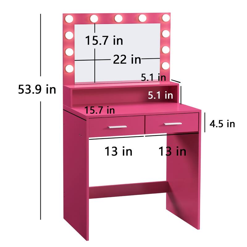 Small Vanity Table with 2 Drawers 3 Light Modes Makeup Mirror