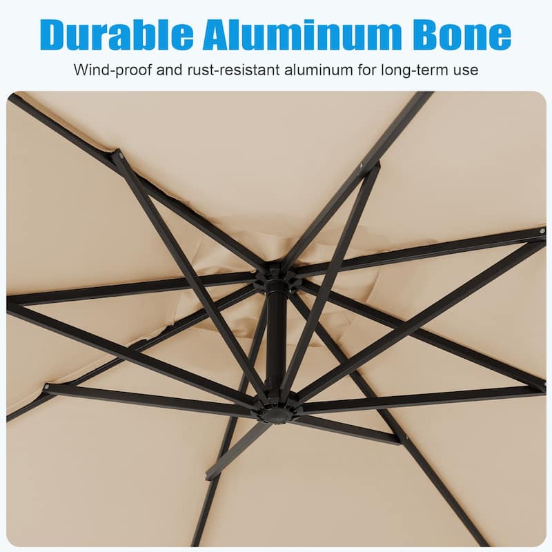 8ft×8ft Square Steel Crank-lift Cantilever Umbrella With Weighted Base