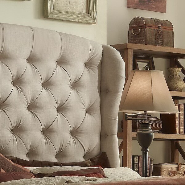 Beige audrey tufted wingback bed discount