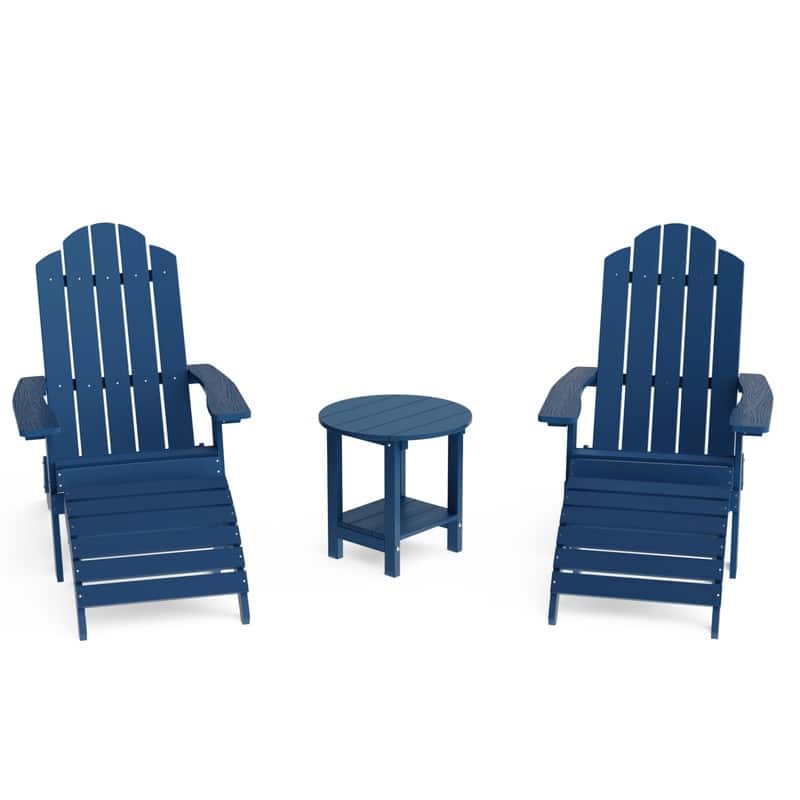 Winsoon 5-Piece All Weather HIPS Outdoor Folding Adirondack Chairs, 2 Ottomans and 1 Side Table - Navy