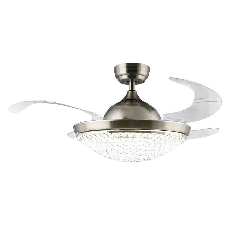 42'' Retractable Ceiling Fan with Light Crystal Shade - Chrome