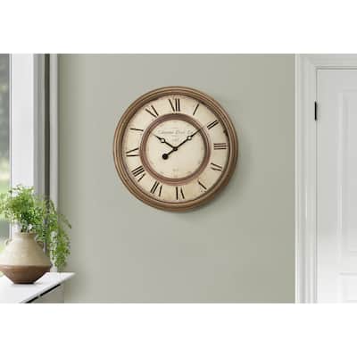Monarch Specialties- Clocks, 20" Round, Wall Clock, Antique Brown, Transitional - 20"L x 2"W x 20"H