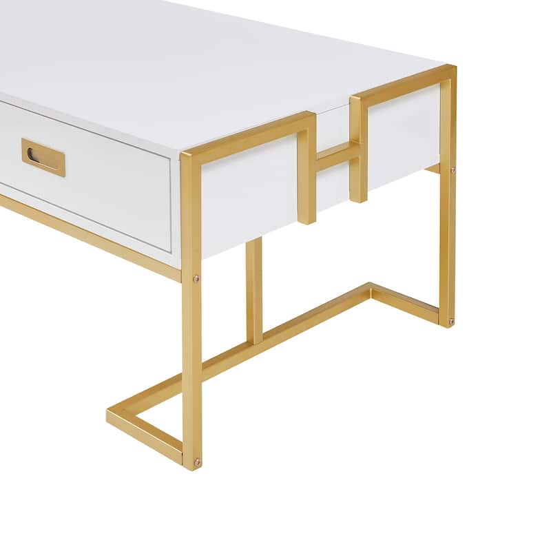 Modern Rectangular Coffee Table with 4 Drawers and Gold Base in 47.3"