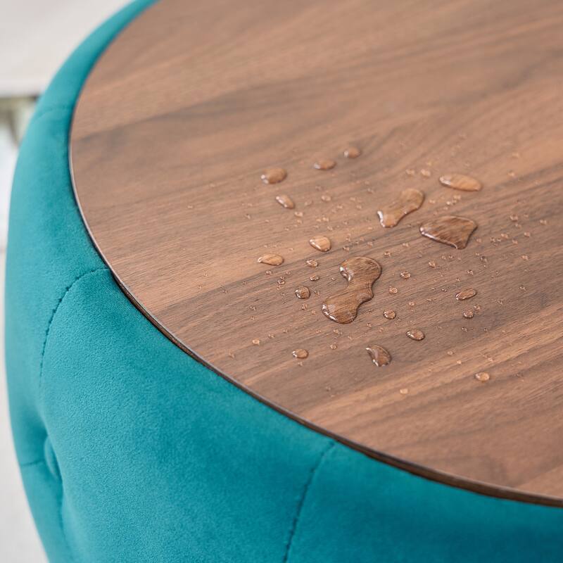 Luxurious Velvet Nesting Ottomans of 2, 4-in-1 Function, Round Storage Foot Stool with Wood Tray, No Assembly Needed