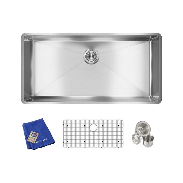 Elkay ECTRU35179TC Crosstown 36-1/2" Undermount Single Basin Stainless Steel Kitchen Sink with Sound Dampening