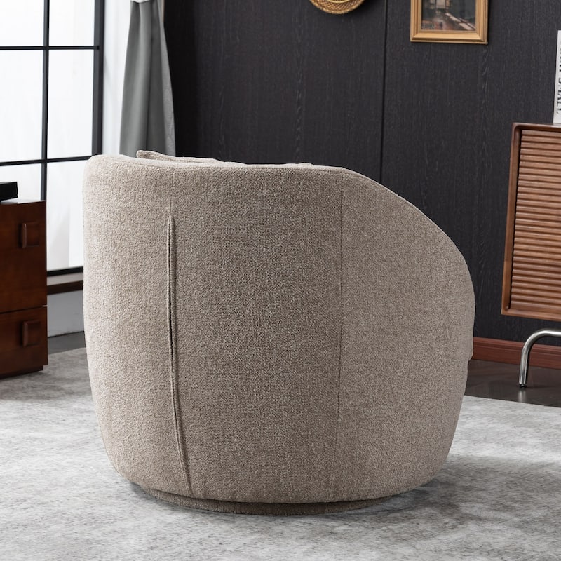 Round Barrel Accent Chair Modern Fabric Swivel Boucle Armchair