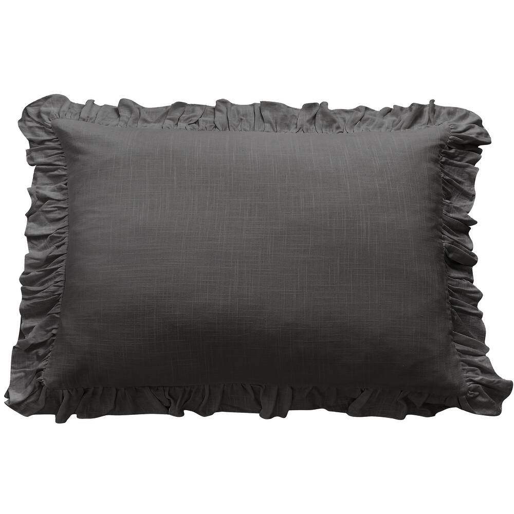 HiEnd Accents Lily Washed Linen Ruffled Dutch Euro Pillow, 27"x39"