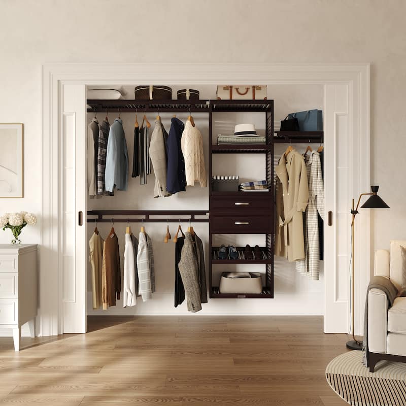 John Louis Home Solid Wood Reach-In Simplicity Closet System with 2-Drawers Espresso
