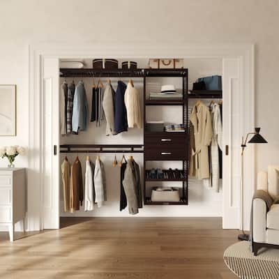 John Louis Home Solid Wood Reach-In Simplicity Closet System with 2-Drawers Espresso