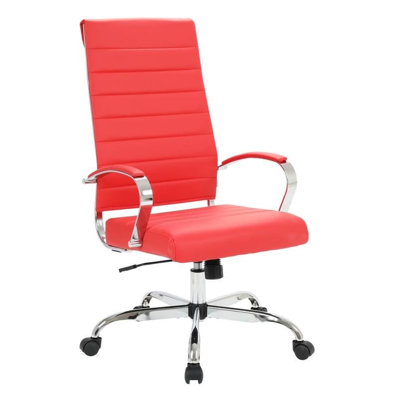 Benmar Leather Executive Office Chair with Chrome Frame, Adjustable Height, Tilt Lock, 360° Swivel, and Smooth Rolling Casters - Red