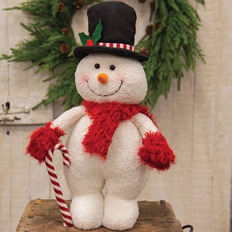 Standing Holly Snowman Plush Christmas Holiday Decoration - 9” x 5” x 17”