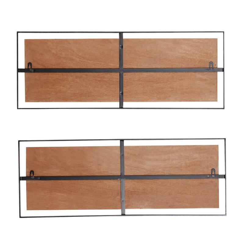 Brown Wooden Handmade Linear Carved Geometric Home Wall Decor with Black Frame (Set of 2)