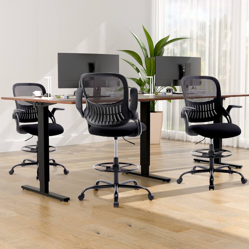 Adjustable Height Ergonomic Drafting Chair with Flip-Up Arms