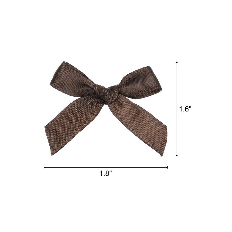 100Pcs Mini Ribbon Bow 1.8 inch Mini Fabric Satin Ribbon - Dark Coffee
