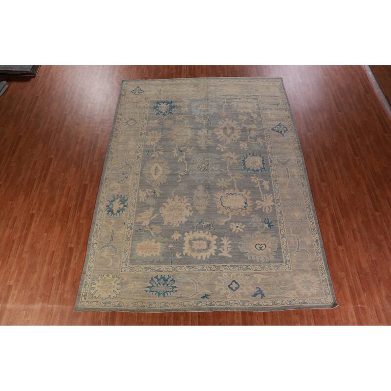 Hand Knotted Oriental 100% Wool Carpet Transitional All-Over Greys & Charcoal Oushak Area Rug - 13' 10'' X 10' 2''