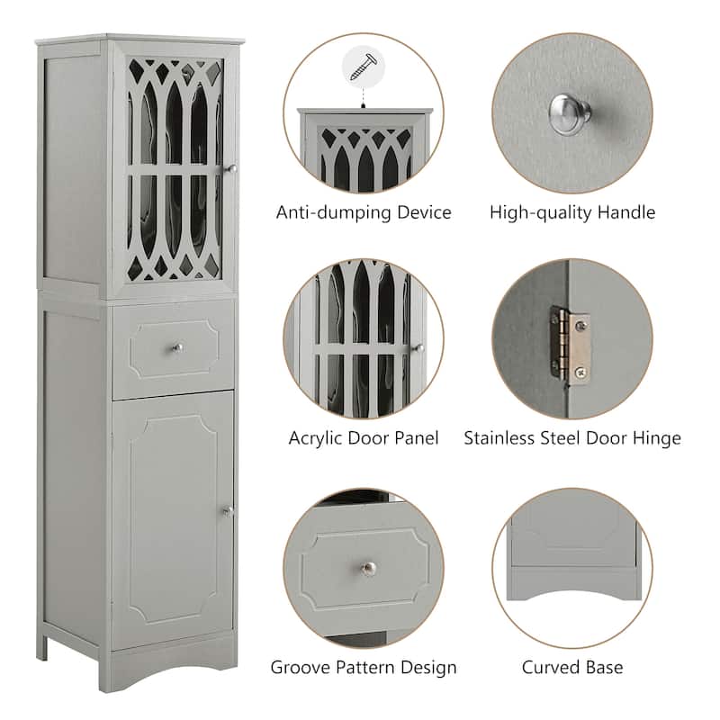 Modern Bathroom Freestanding Storage Cabinet with Drawer,Acrylic Door