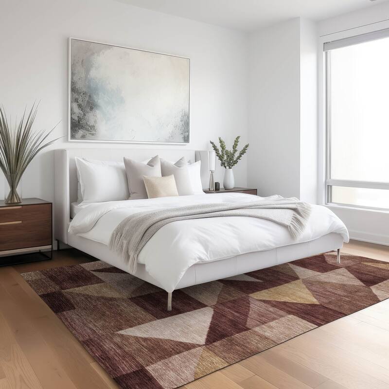 Machine Washable Indoor/ Outdoor Geo Rubi Chantille Rug