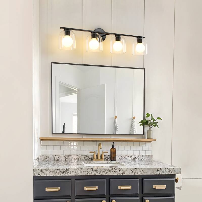 2/3/4-Light Dimmable Bathroom Vanity Light with Glass Shade - Matte Black