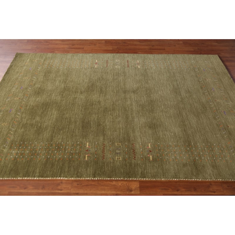 Green Modern Gabbeh Indian Area Rug Handmade Tribal Wool Carpet - 5'1" x 7'9"