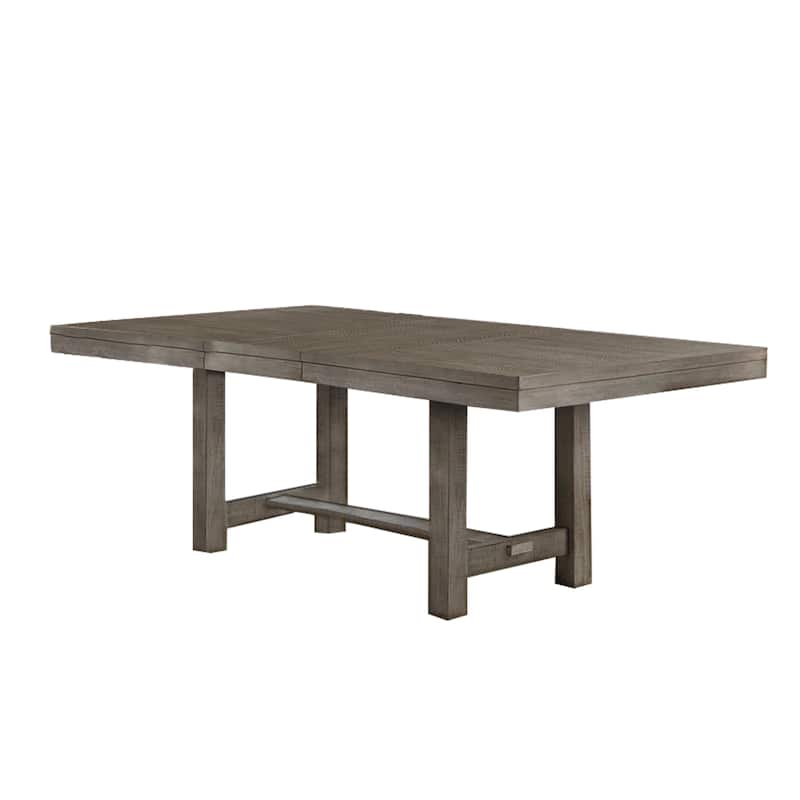 Genu 66-84 Inch Extendable Dining Table, Trestle Base, Gray Solid Wood